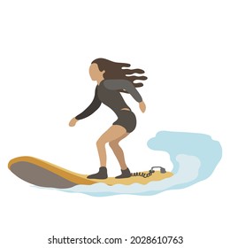 Young Woman surfing isolated in white background