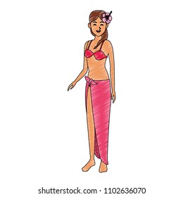 Young woman in swim suit scribble