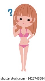 Young woman in swimsuit asking a question.