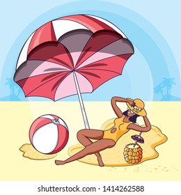 young woman with swimsuit in beach summer vacation