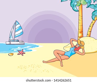 young woman with swimsuit in beach summer vacation