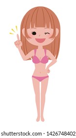 Young woman in swimsuit to explain.