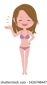 Young woman in swimsuit to explain.