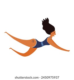 Mujer joven en traje de baño jugando al voleibol de playa linda ilustración de personajes de dibujos animados. Diseño plano dibujado a mano, Vector aislado. Vacaciones de verano, vacaciones, actividades al aire libre, playa, elemento de piscina