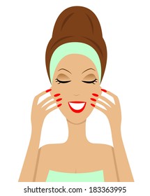 young woman to take care after a facial skin, vector illustration