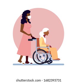 young woman takes care of old woman vector illustration design