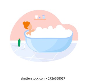 Young woman taking bath isolated icon. interior illustration. Relaxation concept