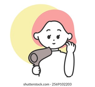 A young woman taking care of her hair with a hair dryer