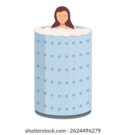 Young woman is taking a cryotherapy session, standing in a chamber filled with cold air for pain relief and muscle recovery