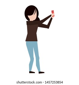 Young woman taking a selfie with fashion clothes faceless avatar vector illustration graphic design