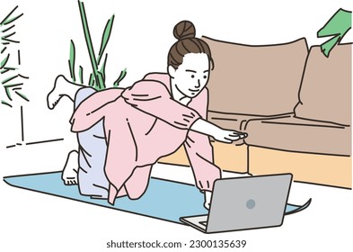 
Young woman taking yoga lesson online
