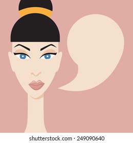 Young woman with talking bubble.