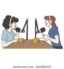Young woman talking each other in podcast