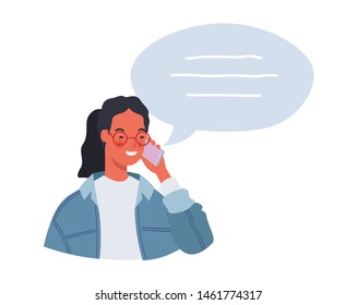 Young woman talking on mobile phone. Vector illustration in a flat style
