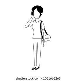 Young woman talking with smartphone on black and white colors