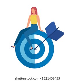 young woman with target and arrow vector illustration design