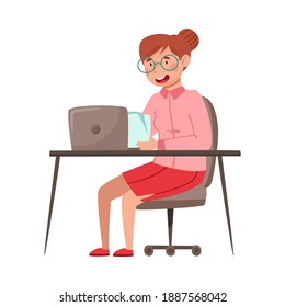Young Woman Teacher Live Streaming at Online School Lesson Vector Illustration