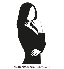 Young woman thinking about future. Vector drawing