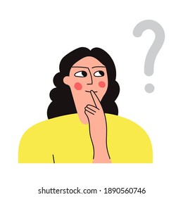 Young woman thinking about something. Vector hand drawn illustration.