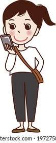 A young woman  thinking about something while looking at her smartphone.