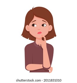 Young woman thinking looks left. Vector illustration