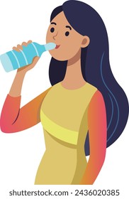 Young woman is thirsty and drinks water vector