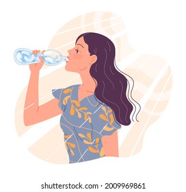 Young woman is thirsty in the heat and drinks water