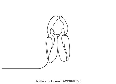 young woman thoughtfully bored waiting one line art design