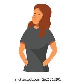 Young woman is thoughtfully looking up with her hands on her hips