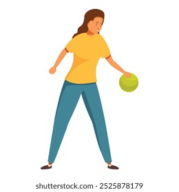 Young woman is throwing a bowling ball, concentrating on her aim to knock down the pins