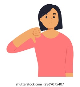young woman with thumbs down gesture as a bad sign