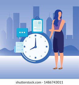 young woman with time clock