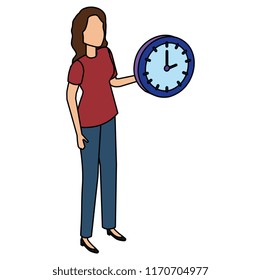 young woman with time clock watch