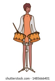 young woman with timpani on white background