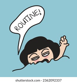 Young Woman Tired Of Daily Routine Asking For Help In The Middle Of The Routine Floods Concept Card Character illustration