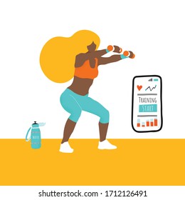Young woman training home. Workout exercises online. Modern flat style character. Sport hobby for healthy life. Vector Illustration