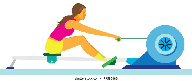 Young Woman Training On A Rowing Machine