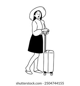 young woman traveler carrying suitcase