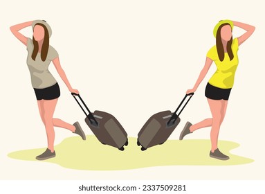 a young woman traveler with a suitcase vector