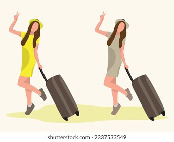 a young woman traveler with a suitcase vector