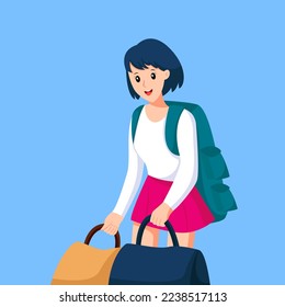 Young Woman Traveling Character Design Illustration