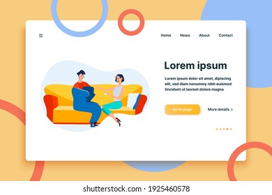 Young woman treating her sick boyfriend. Relationship, couple, cure flat vector illustration. Flu, influenza, disease, health care concept for banner, website design or landing web page
