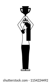 young woman with trophy award cup isolated icon