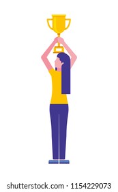 young woman with trophy award cup isolated icon