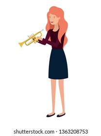 young woman with trumpet character