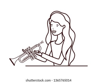 young woman with trumpet character