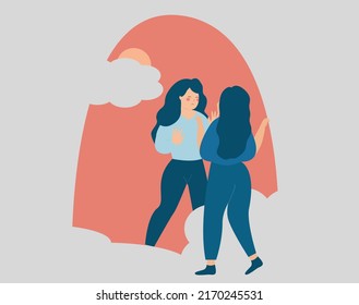 Young woman trying to find a new perspective on life but unable to discover her inner world. Concept of mental health disorders, self Psychoanalysis for health improvement. Vector stock