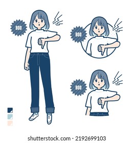 A young woman in a T-shirt with Booing images.It's vector art so it's easy to edit.