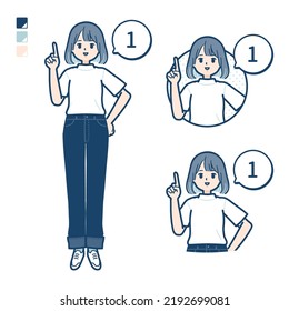 A young woman in a T-shirt with Counting as 1 images.It's vector art so it's easy to edit.