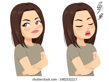 Young woman two action dissatisfied and disappointed face expression